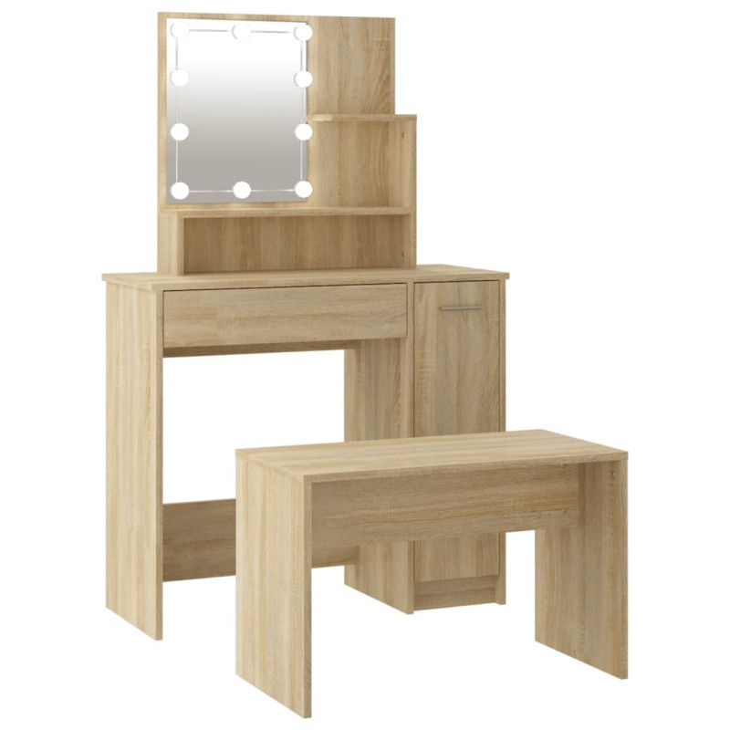Produktbild för Sminkbord LED sonoma-ek konstruerat trä