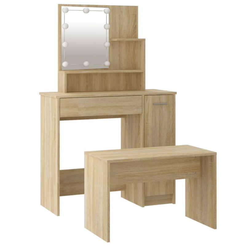 Produktbild för Sminkbord LED sonoma-ek konstruerat trä