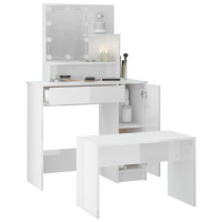 Miniatyr av produktbild för Sminkbord LED vit högglans konstruerat trä