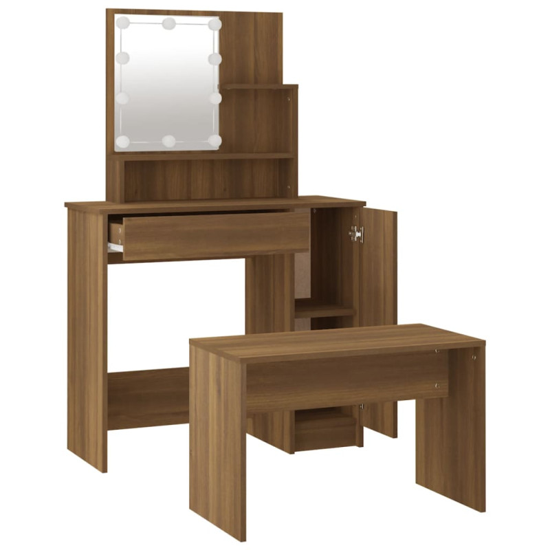 Produktbild för Sminkbord LED brun ek konstruerat trä
