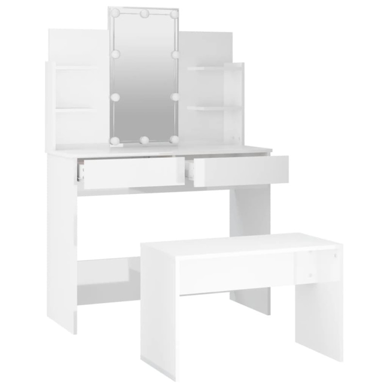 Produktbild för Sminkbord LED vit högglans konstruerat trä