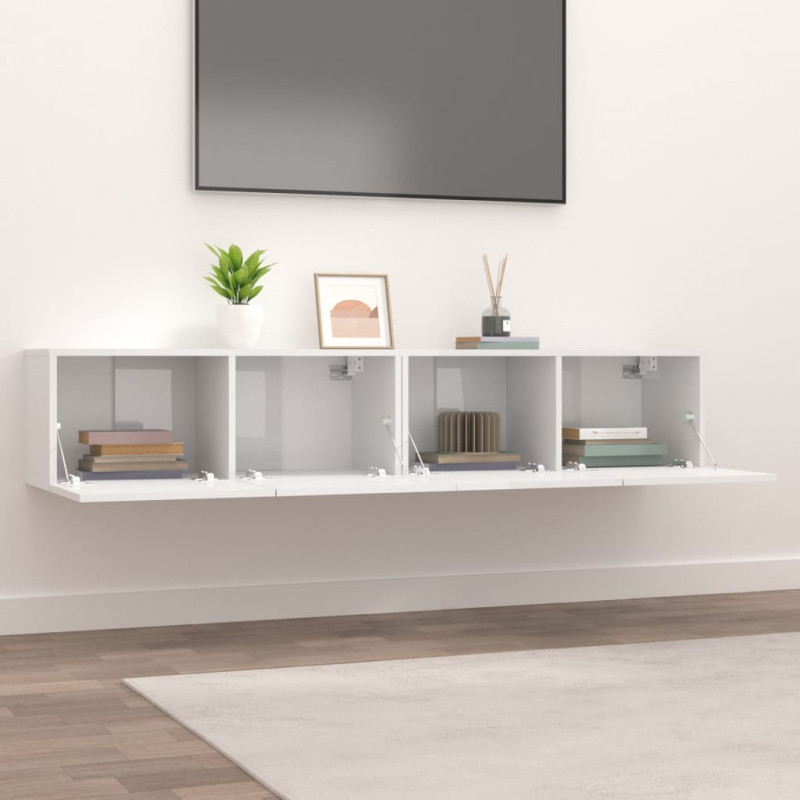 Produktbild för TV-bänk 2 st vit högglans 80x30x30 cm konstruerat trä