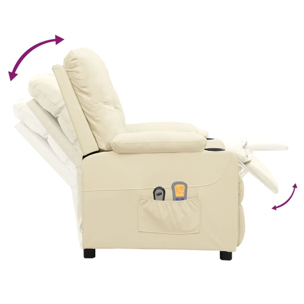 Produktbild för Elektrisk massagefåtölj gräddvit konstläder