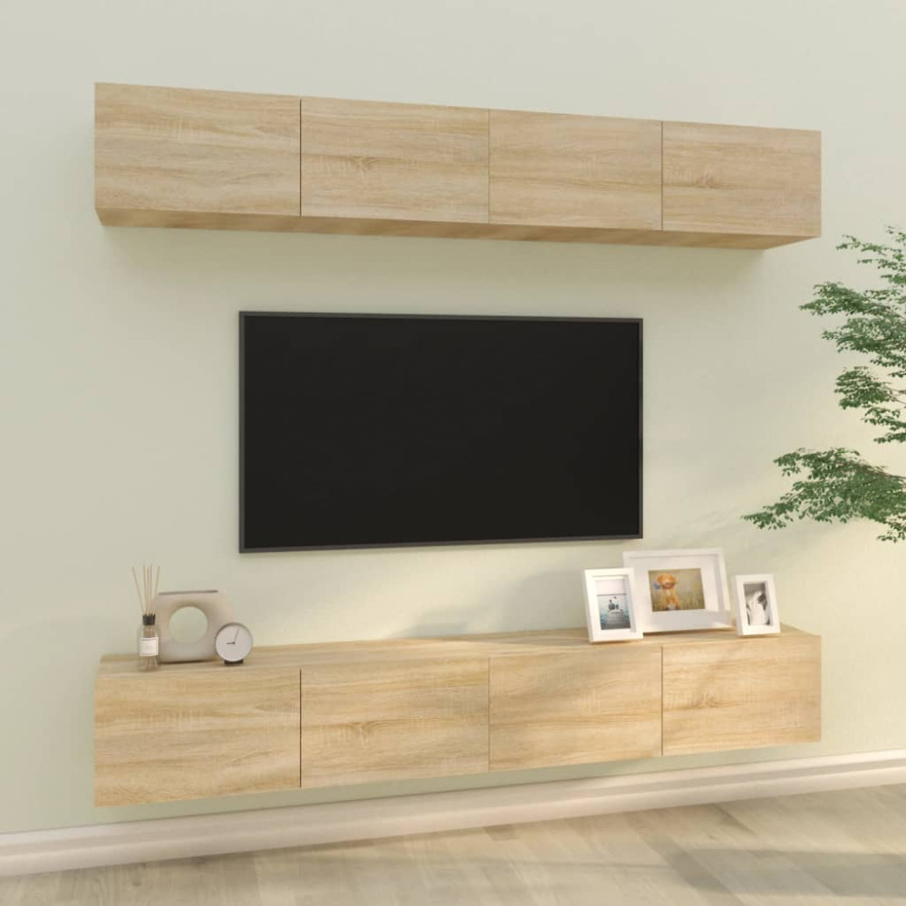 Produktbild för Väggmonterade tv-bänkar 4 delar sonoma-ek 100x30x30 cm