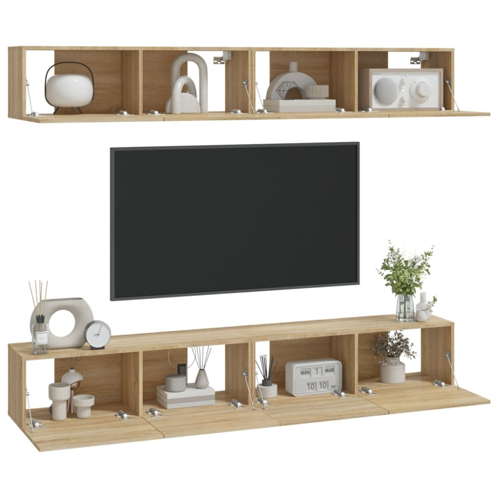 Produktbild för Väggmonterade tv-bänkar 4 delar sonoma-ek 100x30x30 cm