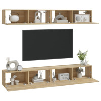 Produktbild för Väggmonterade tv-bänkar 4 delar sonoma-ek 100x30x30 cm
