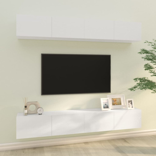 vidaXL Väggmonterade tv-bänkar 4 st vit högglans 100x30x30 cm