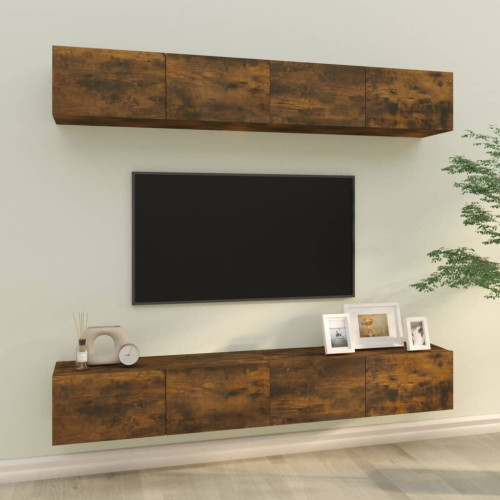 vidaXL Väggmonterade tv-bänkar 4 delar rökfärgad ek 100x30x30 cm - Tv-Bänkar