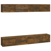 Produktbild för Väggmonterade tv-bänkar 4 delar rökfärgad ek 100x30x30 cm