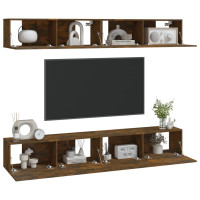 Produktbild för Väggmonterade tv-bänkar 4 delar rökfärgad ek 100x30x30 cm