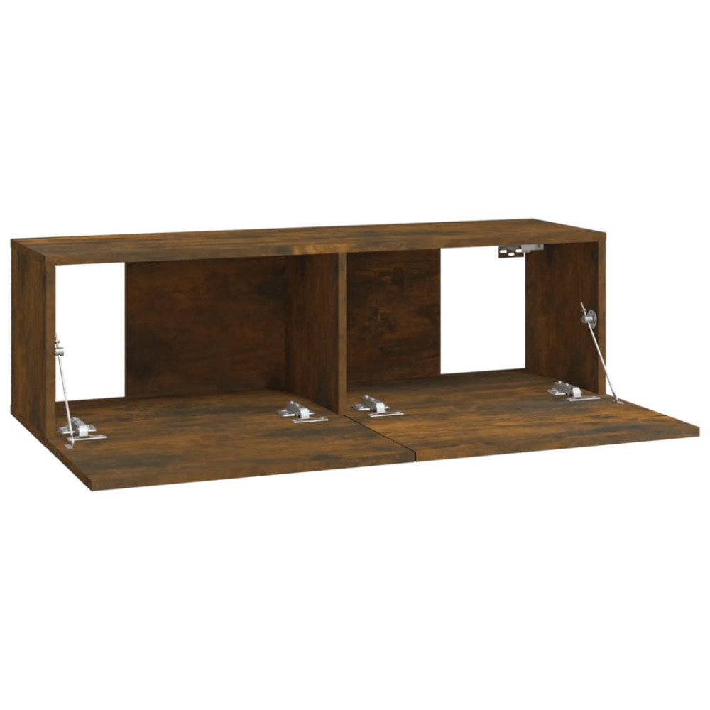 Produktbild för Väggmonterade tv-bänkar 4 delar rökfärgad ek 100x30x30 cm