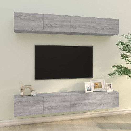 vidaXL Väggmonterade tv-bänkar 4 st grå sonoma 100x30x30 cm