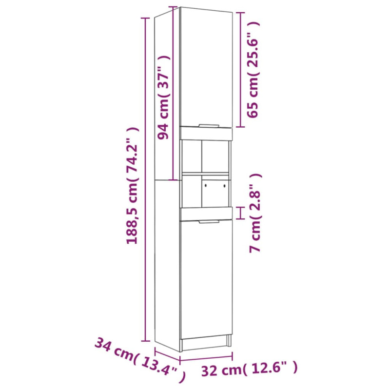 Produktbild för Badrumsskåp rökfärgad ek 32x34x188,5 cm konstruerat trä