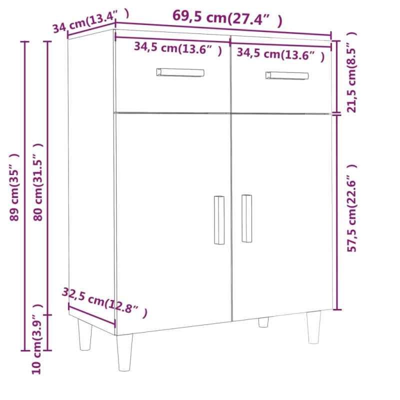 Produktbild för Skänk rökfärgad ek 69,5x34x89 cm konstruerat trä