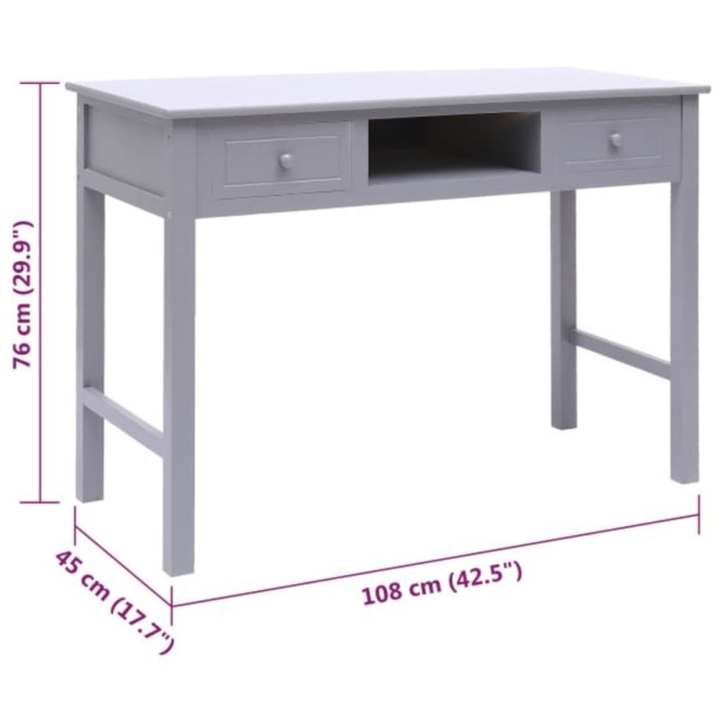Produktbild för Skrivbord grå 108x45x76 cm massivt kejsarträ