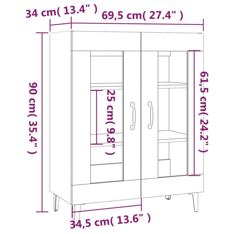 Produktbild för Skänk betonggrå 69,5x34x90 cm konstruerat trä