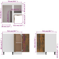 Produktbild för Köksskåp rökfärgad ek 75,5x75,5x80,5 cm konstruerat trä