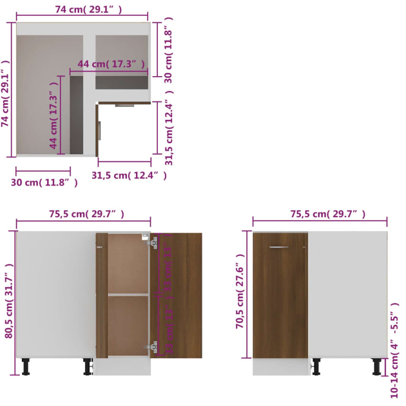 Produktbild för Köksskåp brun ek 75,5x75,5x80,5 cm konstruerat trä