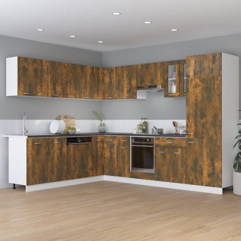Produktbild för Skåp för kylskåp rökfärgad ek 60x57x207 cm konstruerat trä