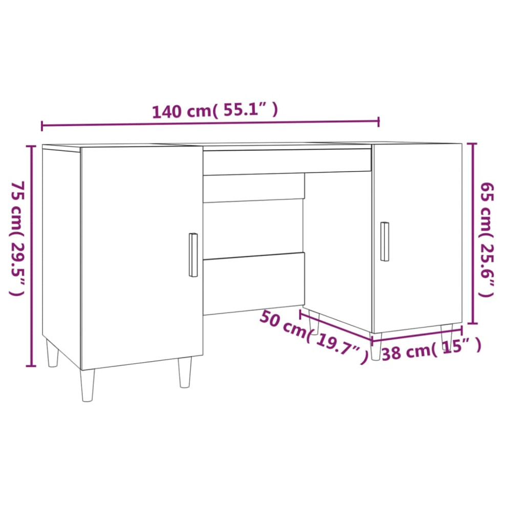 Produktbild för Skrivbord rökfärgad ek 140x50x75 cm konstruerat trä