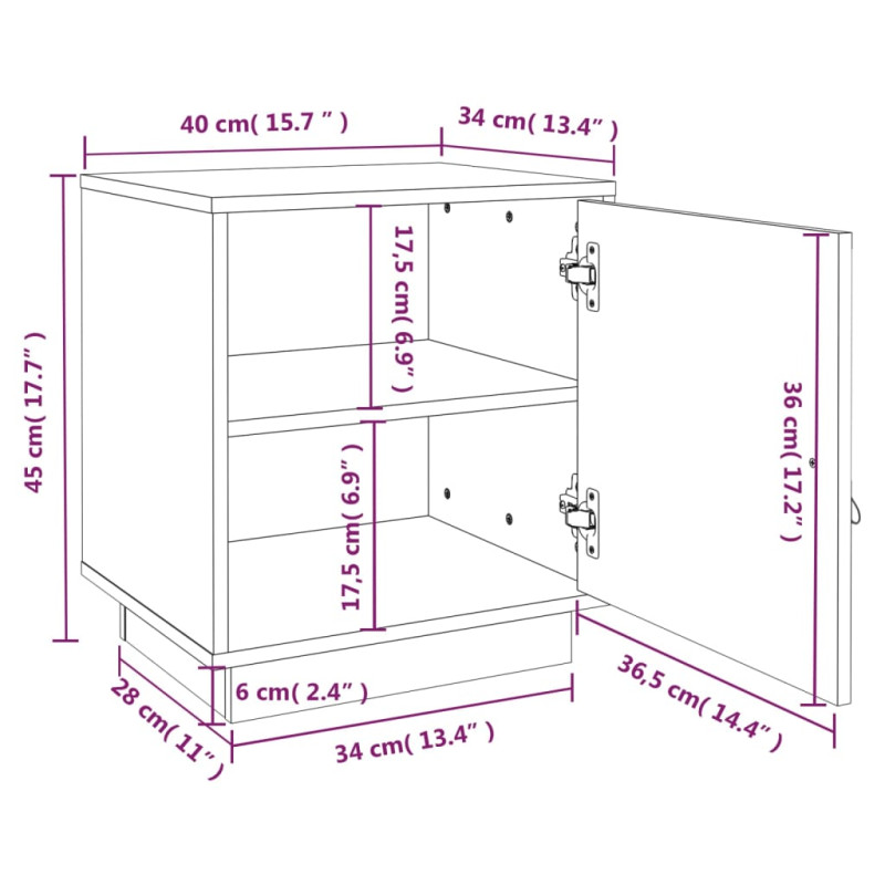 Produktbild för Sängbord grå 40x34x45 cm massiv furu