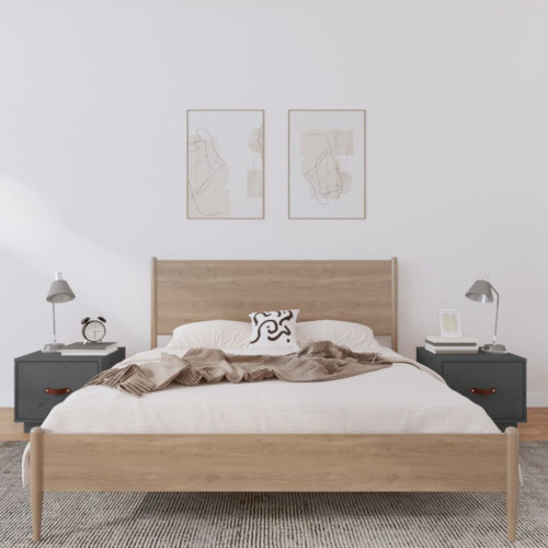 vidaXL Sängbord 2 st grå 40x34x35 cm massiv furu