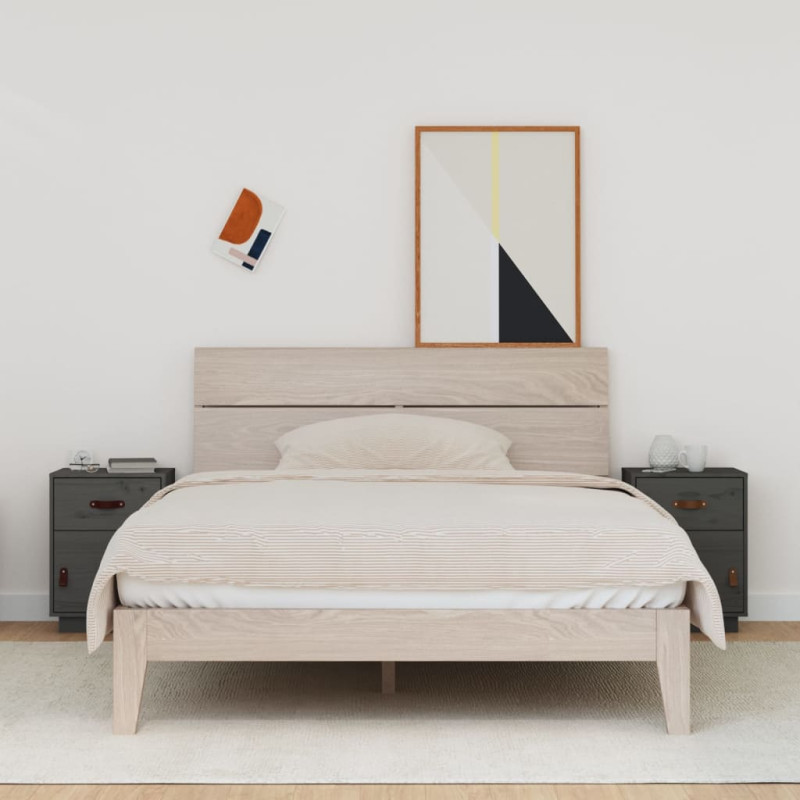 Produktbild för Sängbord 2 st grå 40x34x55 cm massiv furu