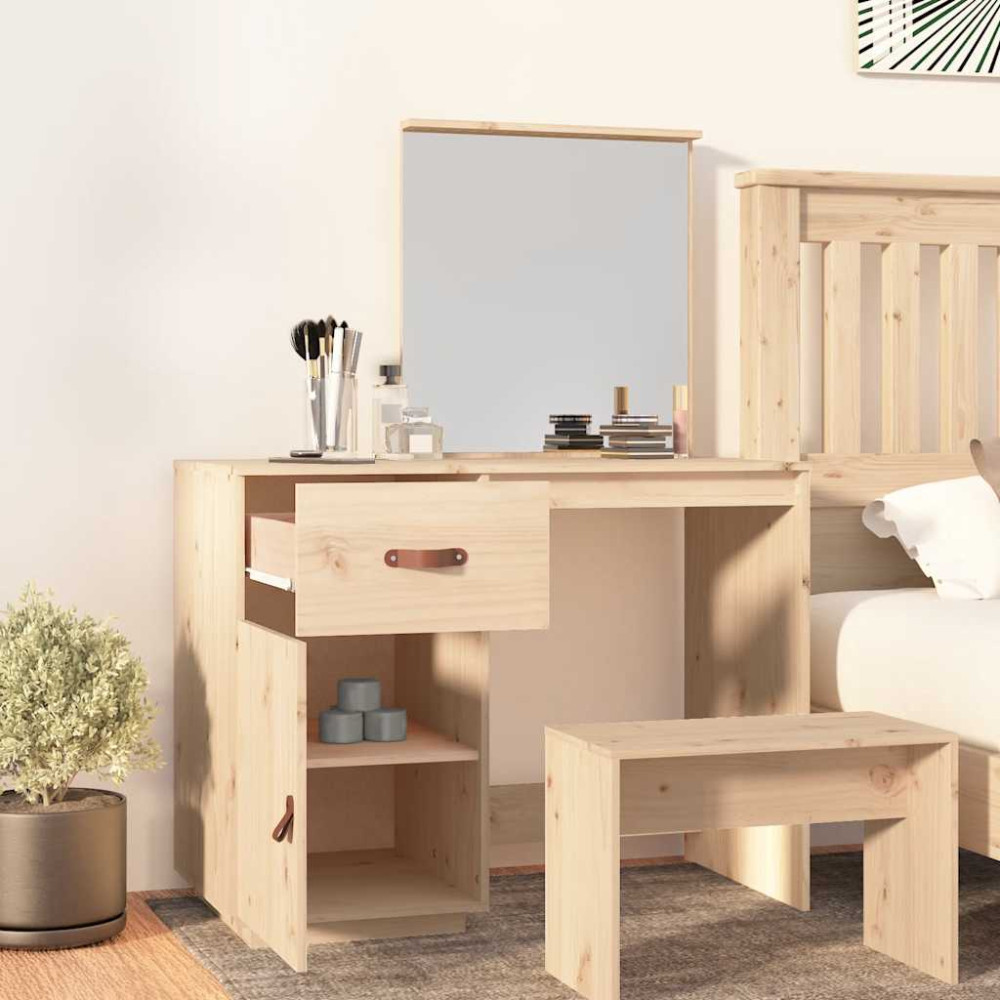 Produktbild för Sminkbord 95x50x134 cm massiv furu