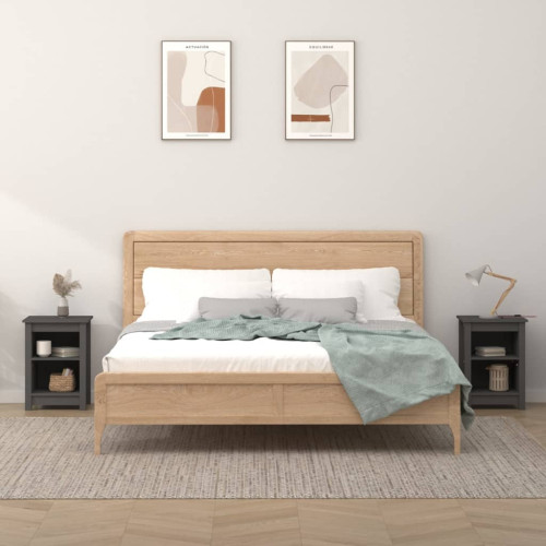vidaXL Sängbord 2 st grå 40x35x55 cm massiv furu