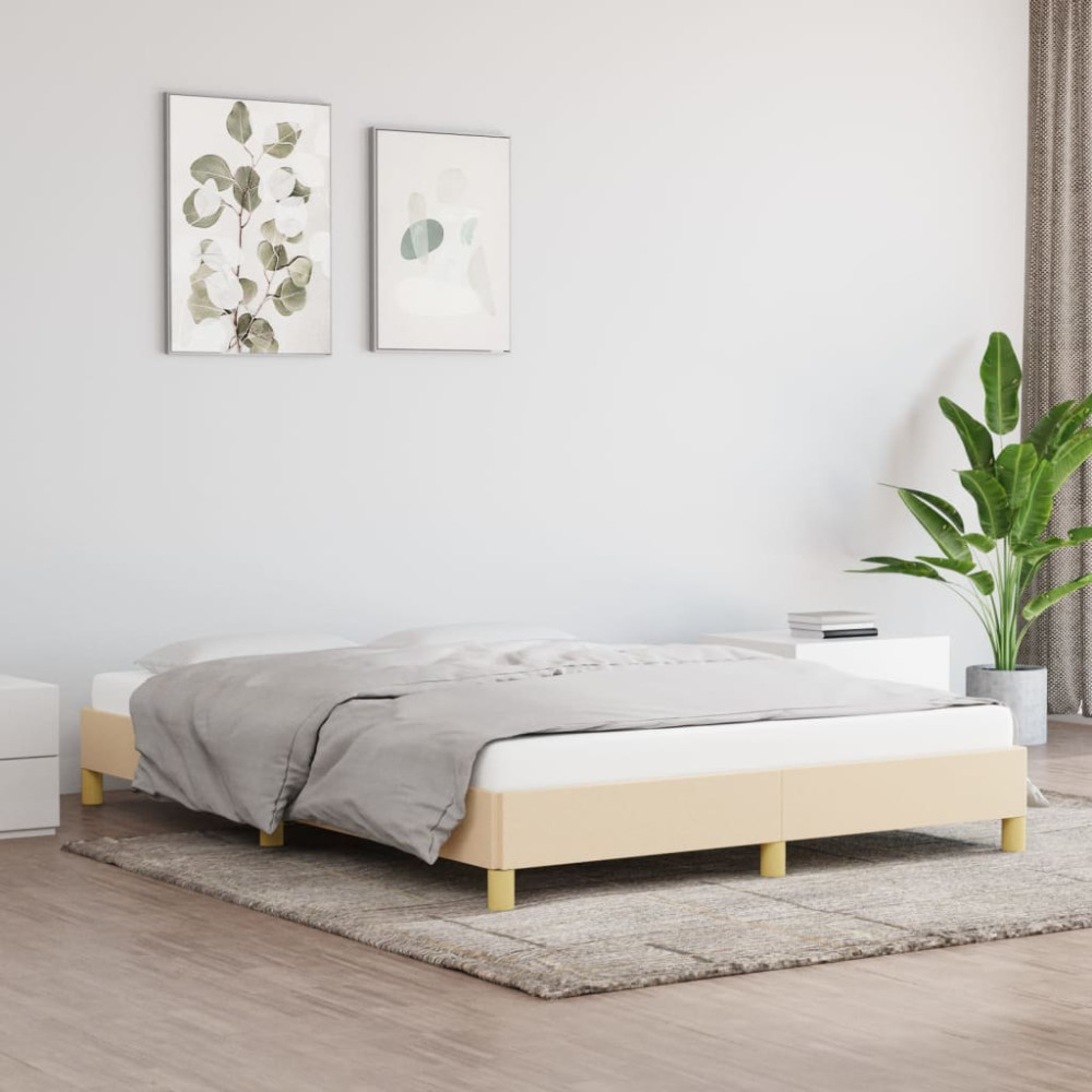 Produktbild för Sängram utan madrass gräddvit 140x200 cm tyg