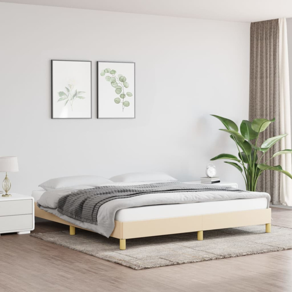 Produktbild för Sängram utan madrass gräddvit 180x200 cm tyg