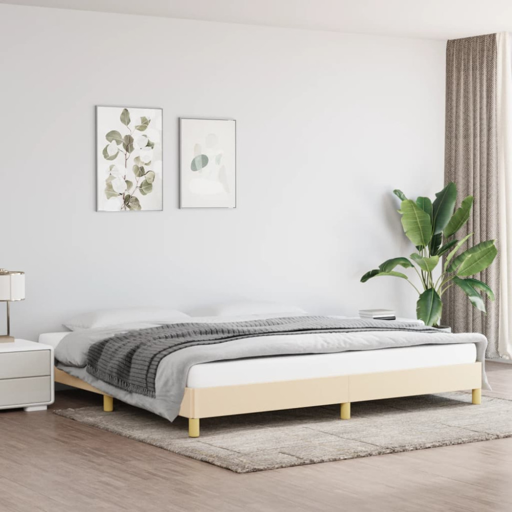 Produktbild för Sängram utan madrass gräddvit 200x200 cm tyg