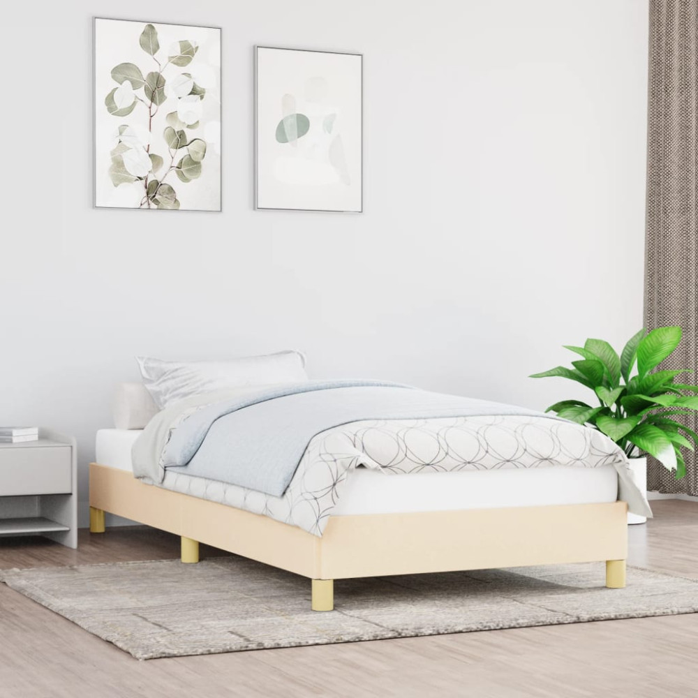 Produktbild för Sängram utan madrass cremefärgad 90x200 cm tyg