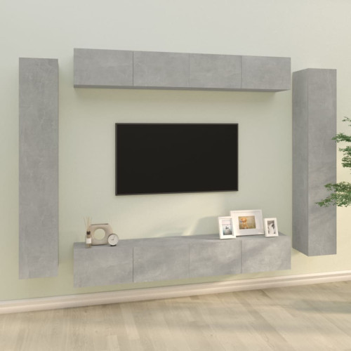vidaXL Tv-skåp 8 delar betonggrå konstruerat trä