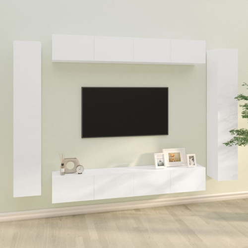 vidaXL Tv-skåp 8 delar högglans vit konstruerat trä