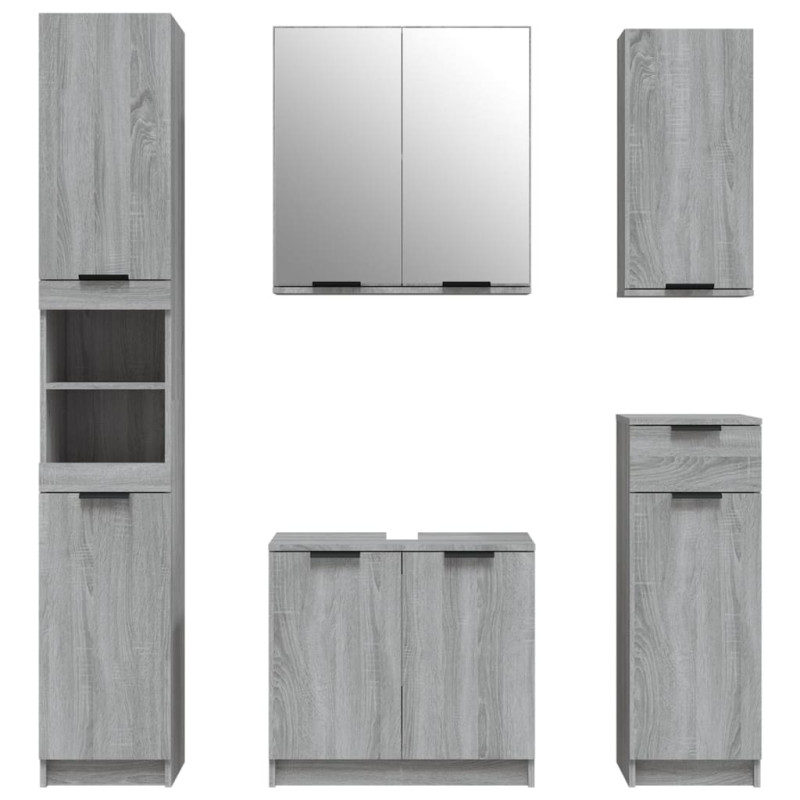 Produktbild för Badrumsskåp set 5 delar grå sonoma konstruerat trä