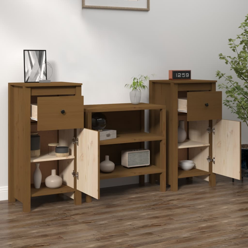 Produktbild för Skänkar 2 st honungsbrun 40x35x80 cm massiv furu