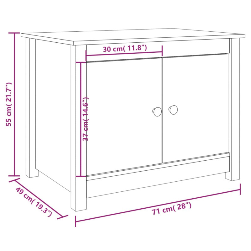 Produktbild för Soffbord svart 71x49x55 cm massiv furu