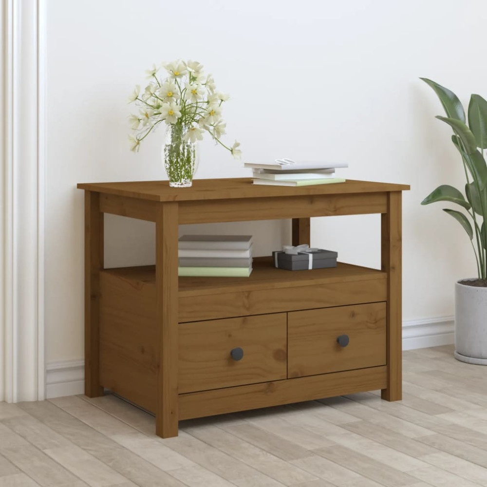 Produktbild för Soffbord honungsbrun 71x49x55cm massiv furu