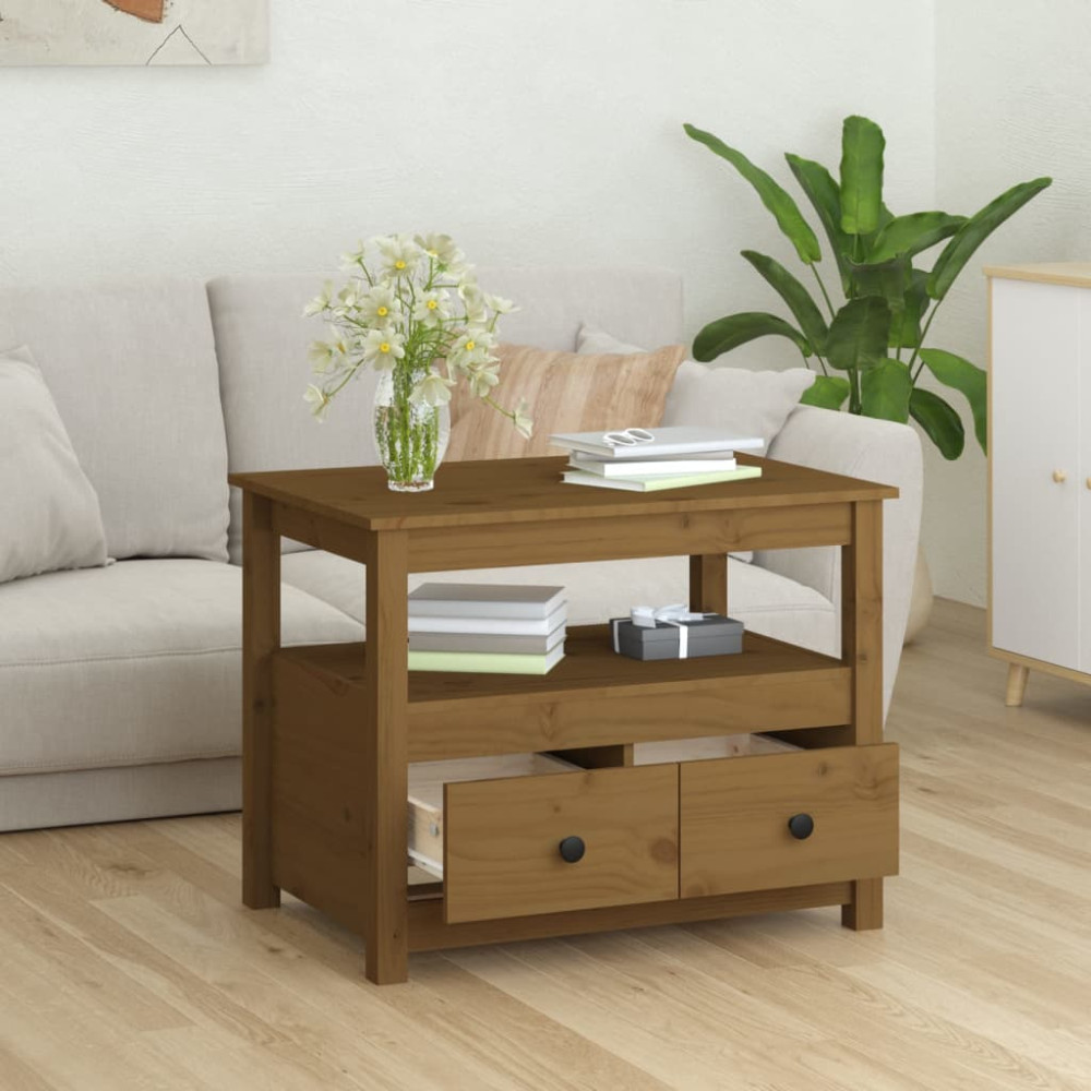 Produktbild för Soffbord honungsbrun 71x49x55cm massiv furu