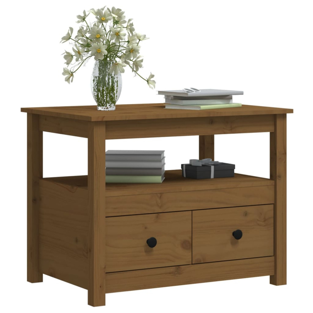 Produktbild för Soffbord honungsbrun 71x49x55cm massiv furu