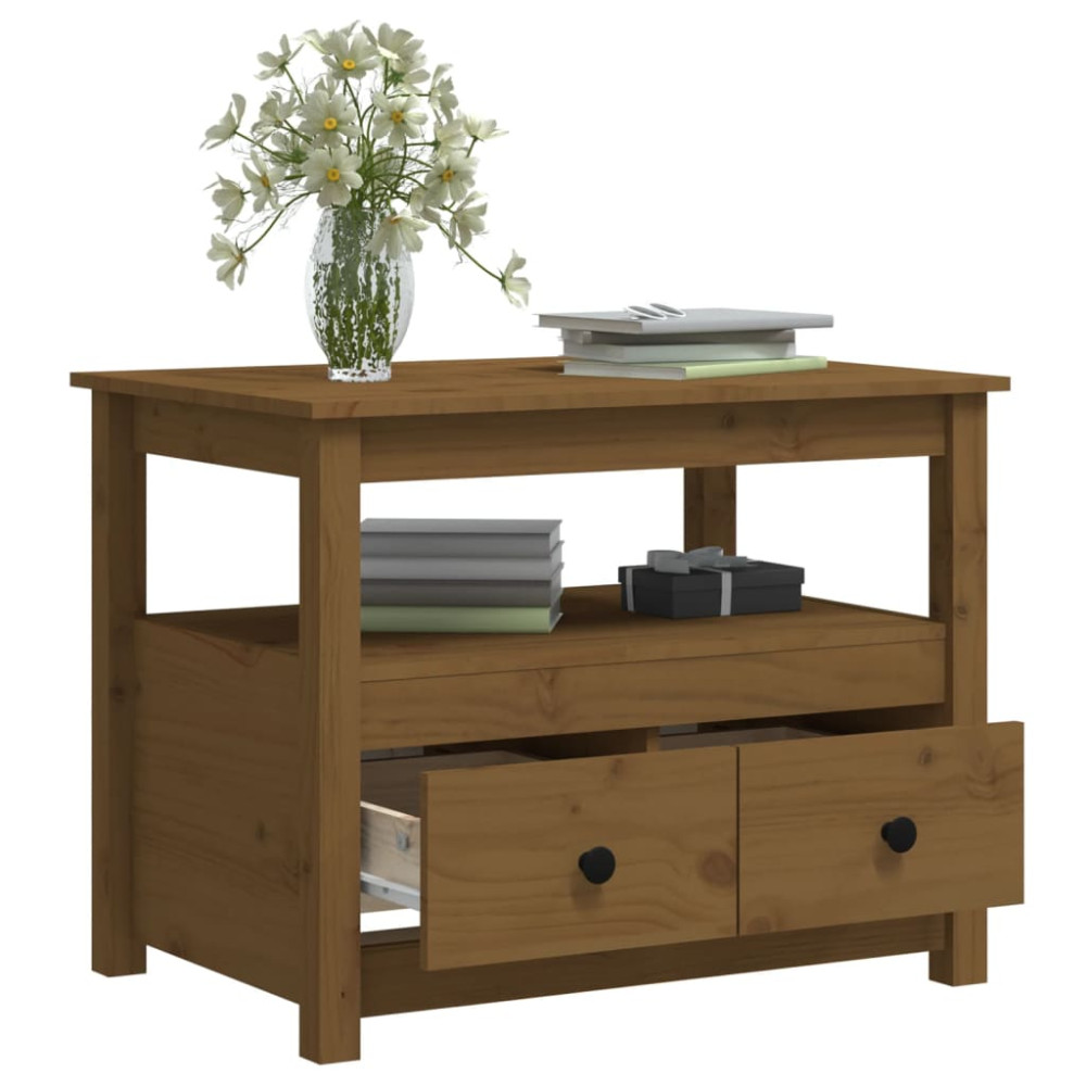 Produktbild för Soffbord honungsbrun 71x49x55cm massiv furu