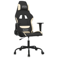 Produktbild för Gamingstol med massage svart och gräddvit tyg