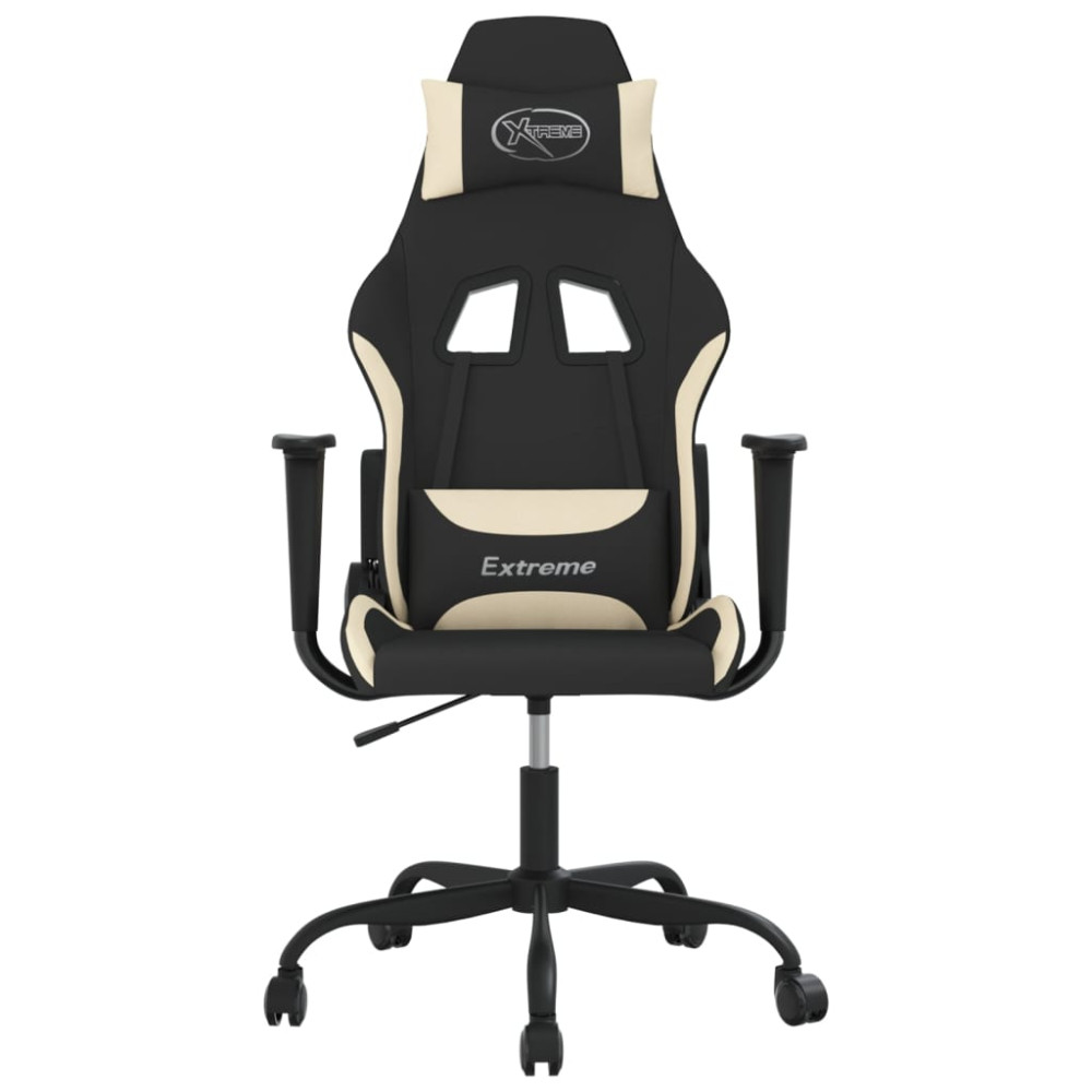 Produktbild för Gamingstol med massage svart och gräddvit tyg