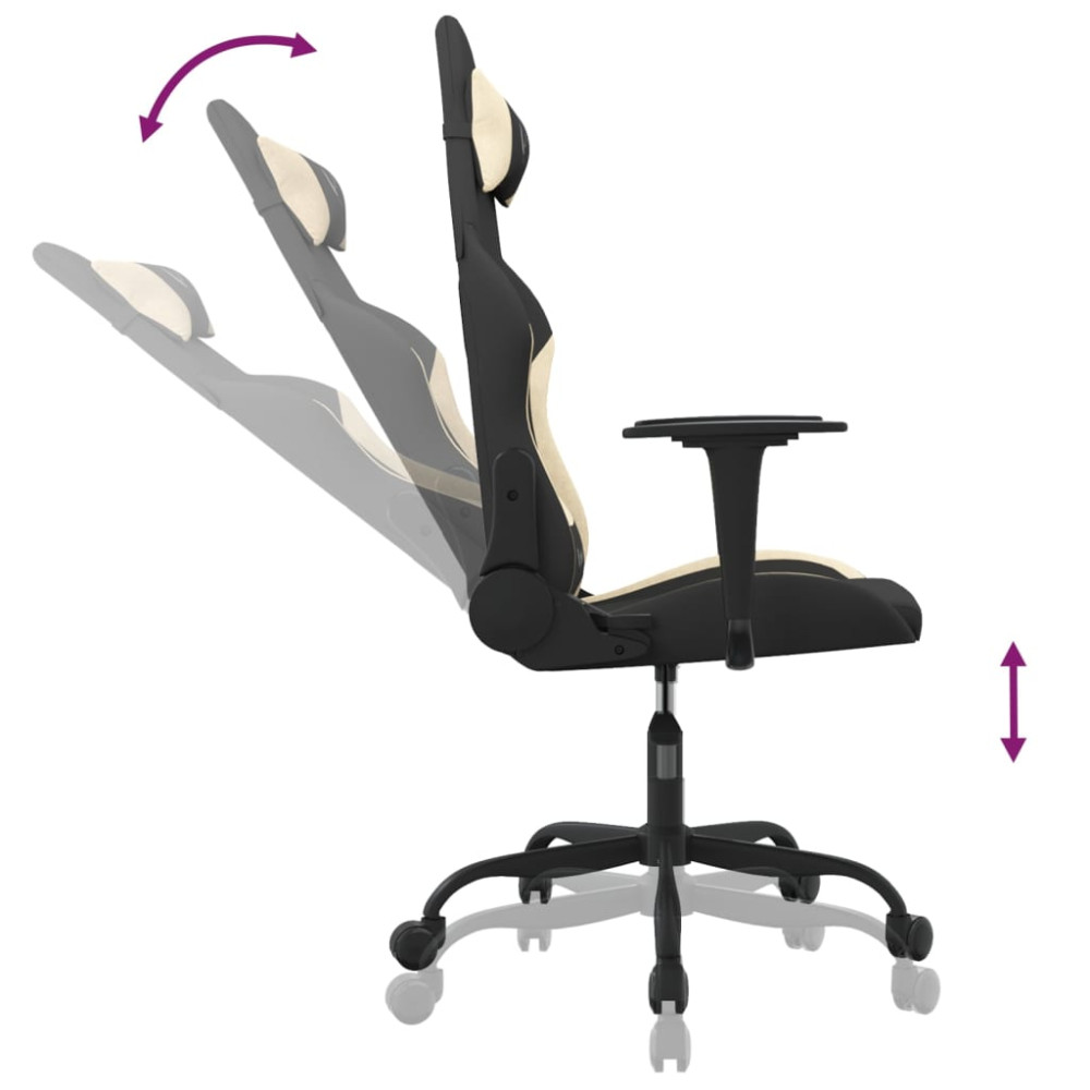 Produktbild för Gamingstol med massage svart och gräddvit tyg