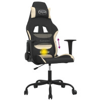 Produktbild för Gamingstol med massage svart och gräddvit tyg