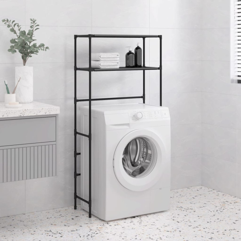 Produktbild för Hylla för tvättmaskin med 2 hyllplan svart 69x28x143 cm järn