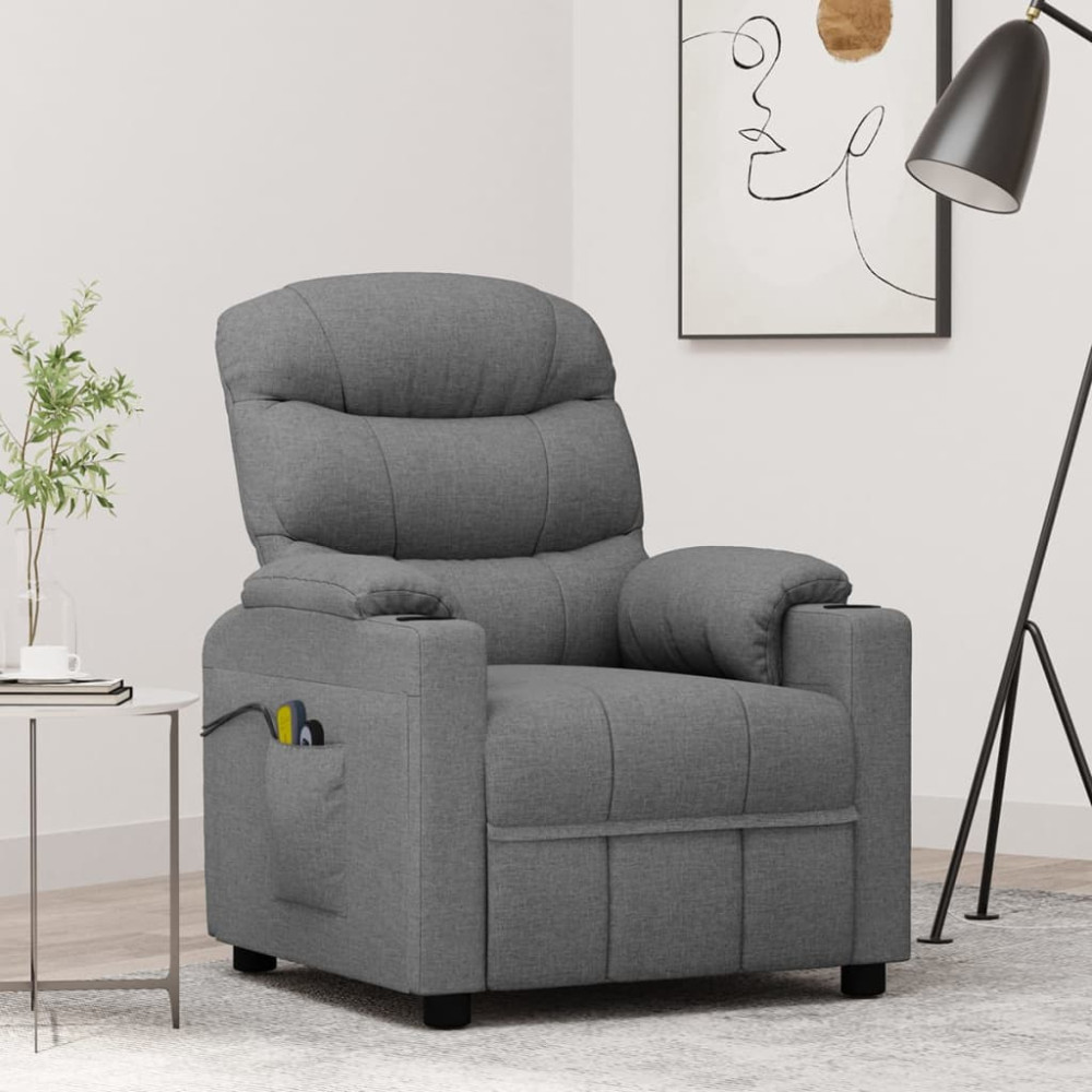 Produktbild för Elektrisk massagefåtölj ljusgrå tyg