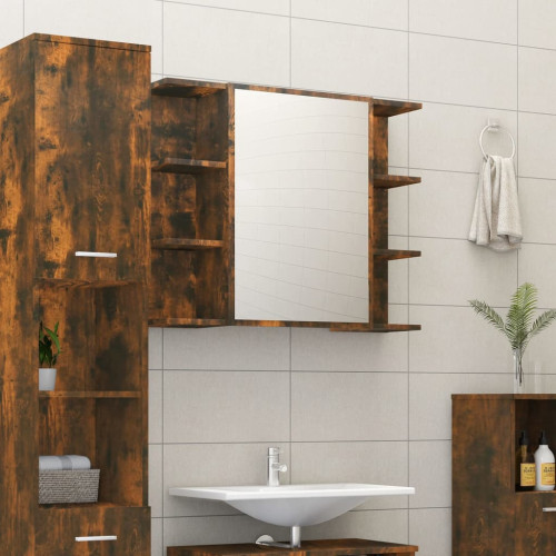 vidaXL Spegelskåp för badrum rökfärga ek 80x20,5x64 cm konstruerat trä