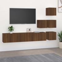 Produktbild för Väggmonterad tv-bänk brun ek konstruerat trä